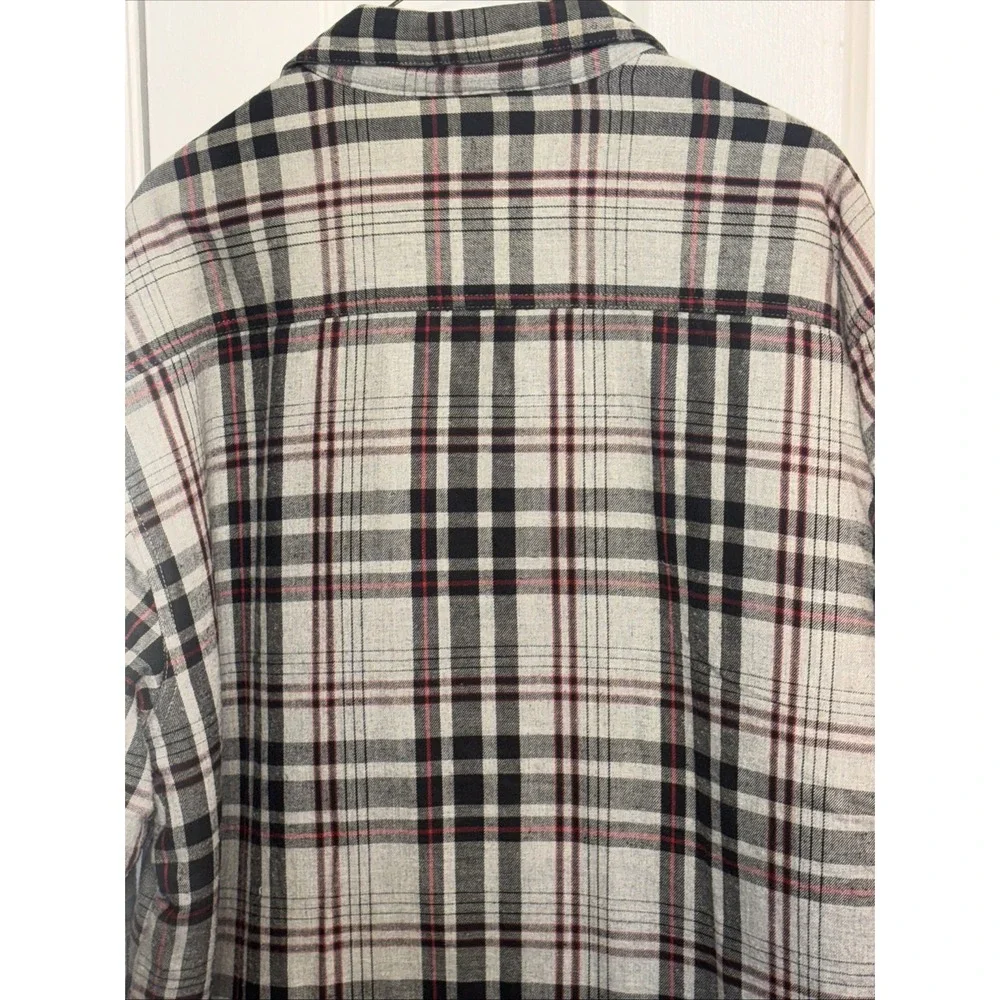 David Taylor Mens Large Grey Black Red Plaid Sherpa Lined Flannel Shacket Jacket